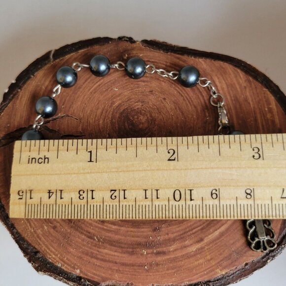 Religious Faith Rosary Style Dark Blue Gray Beaded Ornate Cross Charm Bracelet‎ - Picture 8 of 8